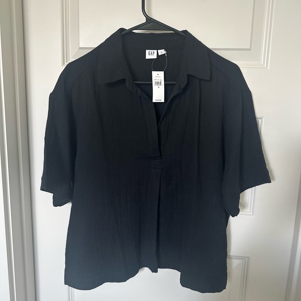 Gap Cotton Gauze Oversized Split Neck Top